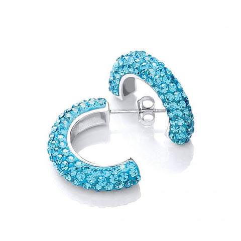 925 Sterling Silver Half Hoop Stud with Light Blue Cz Earrings