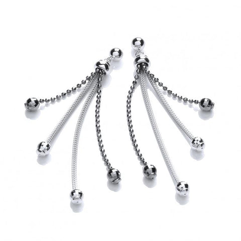 925 Sterling Silver Two Strand & 2 Ruthenium Drop Earrings