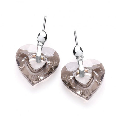 925 Sterling Silver Crystal Heart Shape Drop Earrings