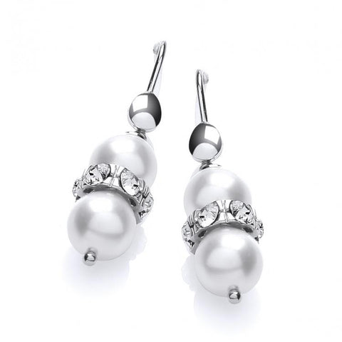 J-JAZ 925 Sterling Silver Pearl with Crystals Earrings