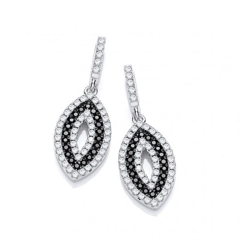 925 Sterling Silver Marquise Micro Pave' Black & White CZ Drop Earrings