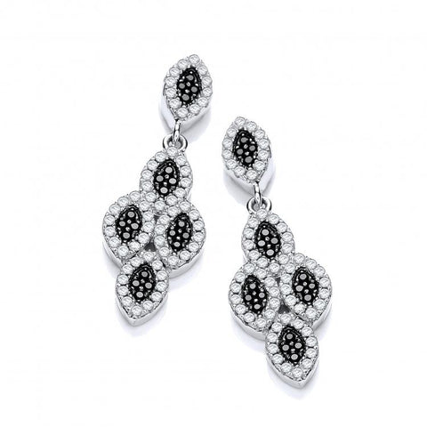 925 Sterling Silver Micro Pave' Black & White CZ Drop Earrings