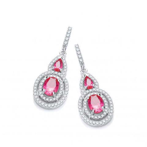 925 Sterling Silver Micro Pave' Red & White CZ Drop Earrings