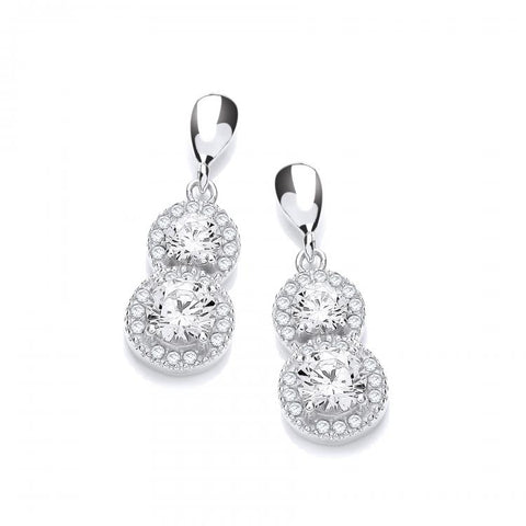 925 Sterling Silver Round Micro Pave' White CZ Drop Earrings
