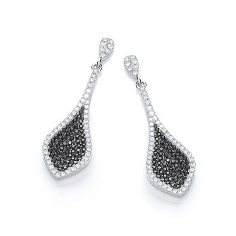 925 Sterling Silver Micro Pave' Black & Clear Cz Drop Earrings