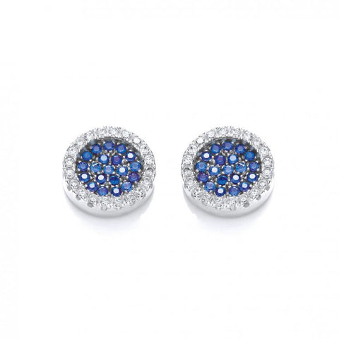 925 Sterling Silver Micro Pave' Round Blue Cz Stud Earrings