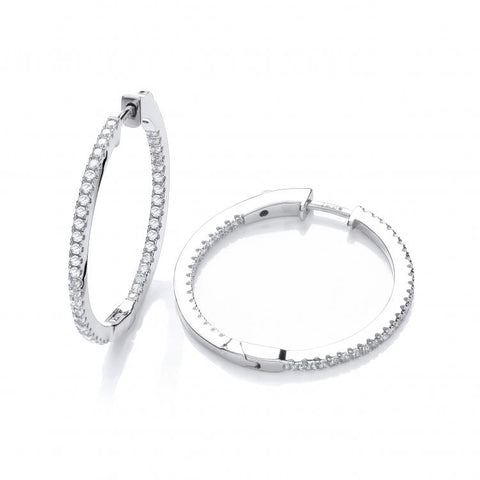 925 Sterling Silver Micro Pave' Round Hoop Cz Earrings