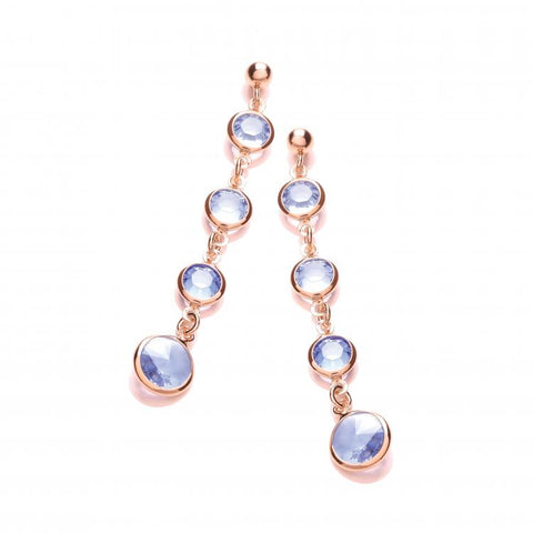 J-JAZ 925 Sterling Silver Blue Stones, Rose Plated Drop Earrings