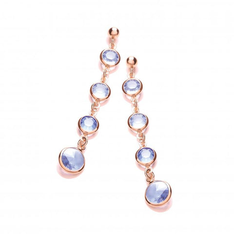925 Sterling Silver Blue Stones, Rose Plated Drop Earrings