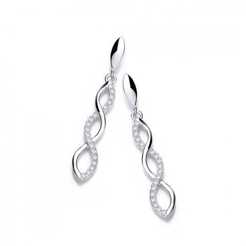 925 Sterling Silver Micro Pave' Extended Figure of 8 Drop Cz Earrings