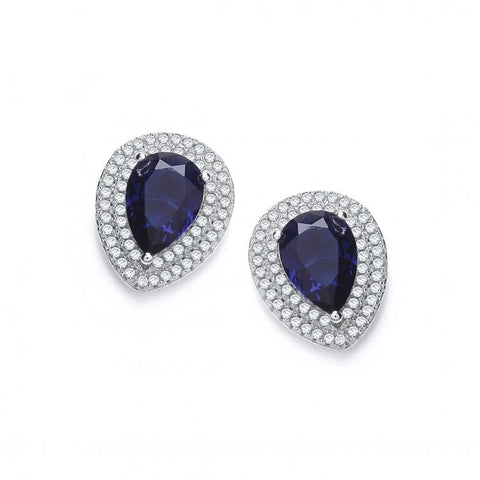 925 Sterling Silver Micro Pave' Blue Pear Shape Cut Cz Stud Earrings