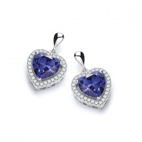 925 Sterling Silver Micro Pave' Blue Heart Cz Drop Earrings