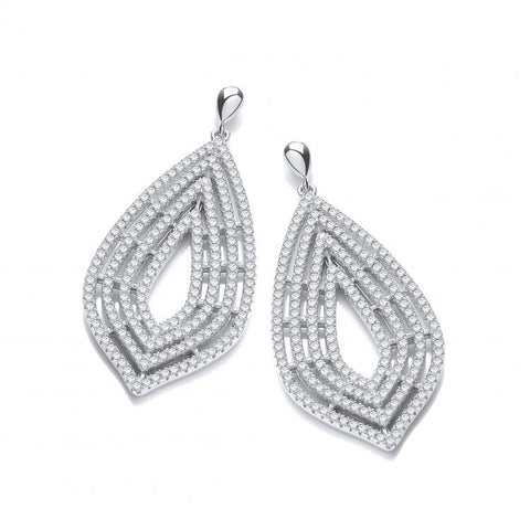 925 Sterling Silver Micro Pave' Cz Large Drop Earrings