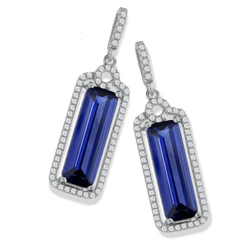 925 Sterling Silver Micro Pave Blue Centre Drop Cz Earrings