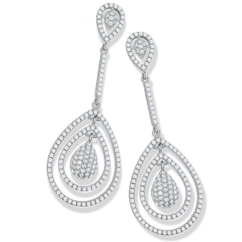 925 Sterling Silver Micro Pave Oval Drop Cz Earrings