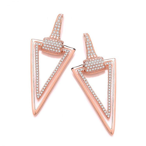 925 Sterling Silver Rose Gold Coated Silver Triangle Drop Cz Earrings