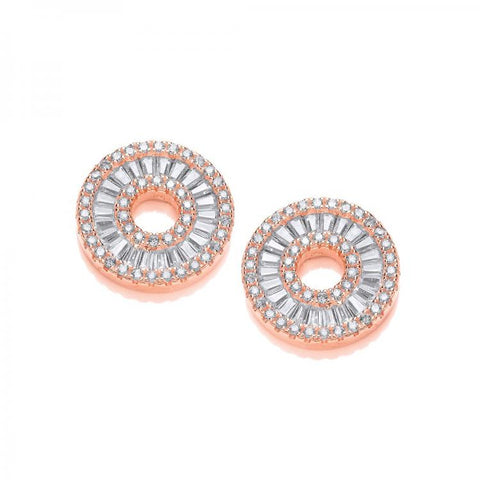 925 Sterling Silver Rose Gold Coated Circle of Life in Baguettes and Round Cz Earrings