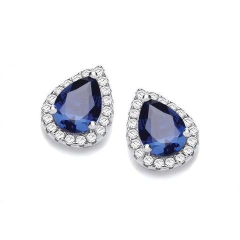 925 Sterling Silver Teardrop Sapphire Blue Cz Stud Earrings
