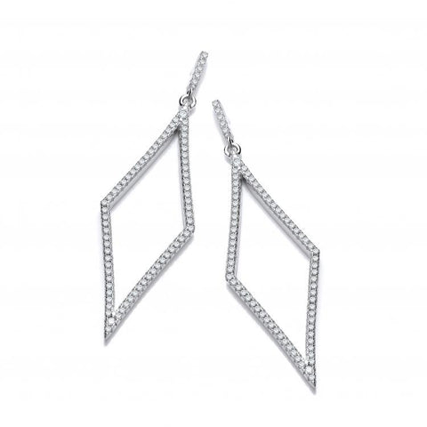 925 Sterling Silver Silver Diamond Shaped Cz Drop Silver Earrings