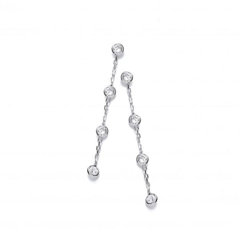 925 Sterling Silver Silver Rubover 8 Cz's Silver Drop Earrings