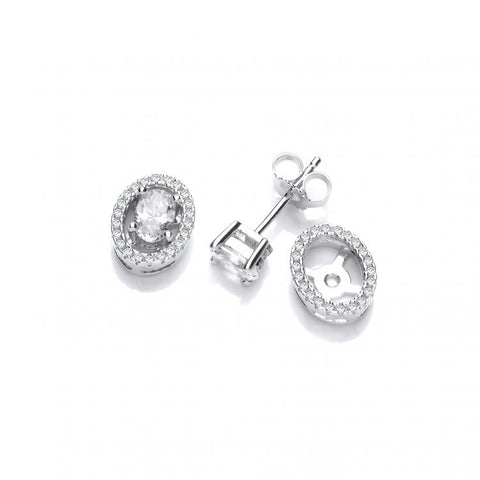 925 Sterling Silver Micro Pave Oval Cz Halo Stud Silver Earrings