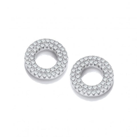 925 Sterling Silver Micro Pave Two Row Cz's Circle Silver Earrings