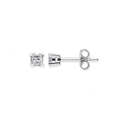 18ct White Gold 0.30ct Claw Set Princess Cut Diamond Stud Earrings