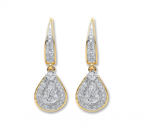 9ct Yellow Gold 0.25ct Diamond Drop Earrings