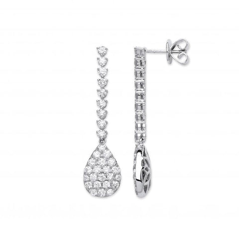 18ct White Gold 2.34ct Diamond Fancy Pear Shaped Pave Drop Earrings