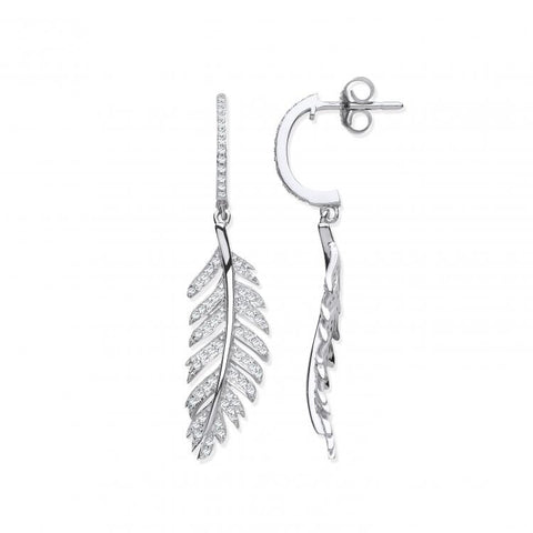 9ct White Gold Feather Drop 0.40ctw Diamond Earrings