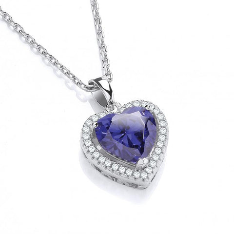 925 Sterling Silver Micro Pave' Blue Heart Cz Drop Pendant with 18" Chain