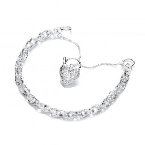 925 Sterling Silver Heart Padlock Bracelet 7.5"