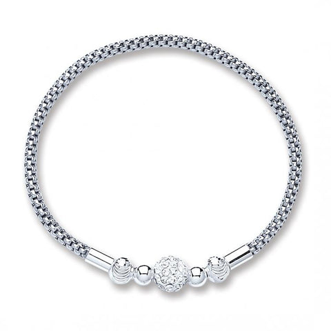 925 Sterling Silver Mesh with Crystal Ball Bracelet