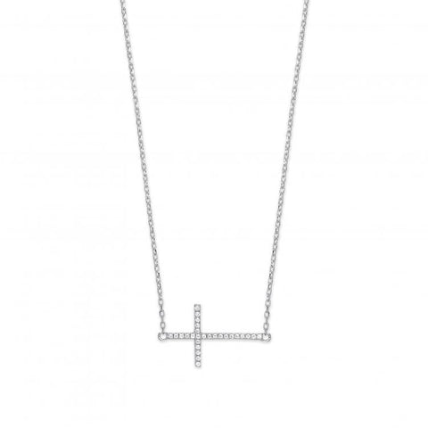925 Sterling Silver Cz Cross Pendant 16" extends to 18" Necklace