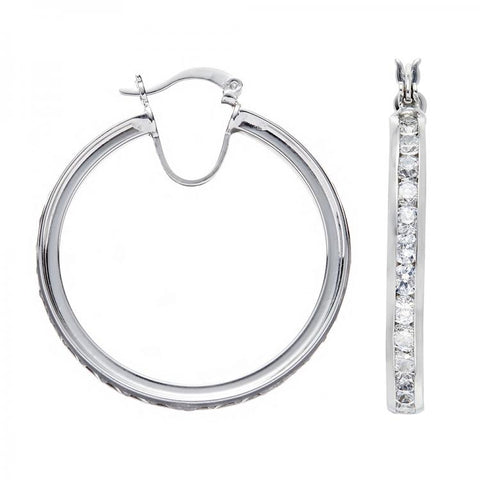 925 Sterling Silver Channel Set Cz Hoop Earrings