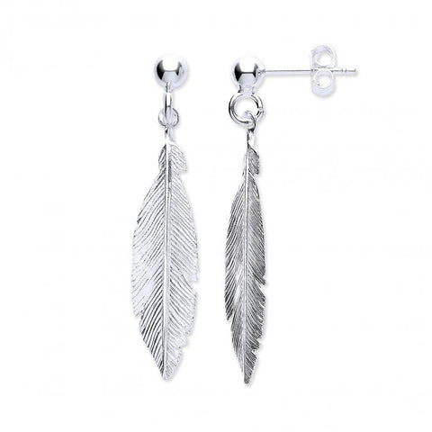 925 Sterling Silver Feather Drop Earrings