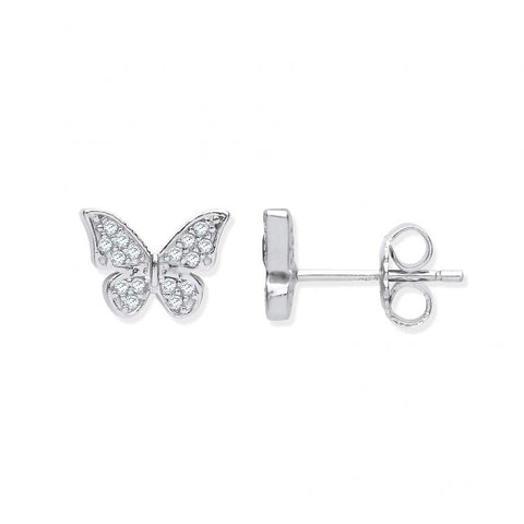 925 Sterling Silver CZ Butterfly Stud Earrings