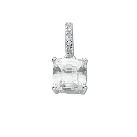 925 Sterling Silver Claw Set Princess Cut Cz Single Stone Pendant with Chain