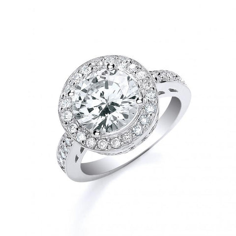 925 Sterling Silver Round Halo Cz Ring
