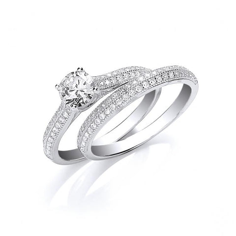 925 Sterling Silver Bridal Half Eternity with Cz in the Centre Rings