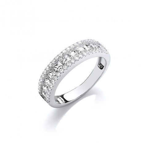 925 Sterling Silver Princess Cut & Round CZs Half ET Ring