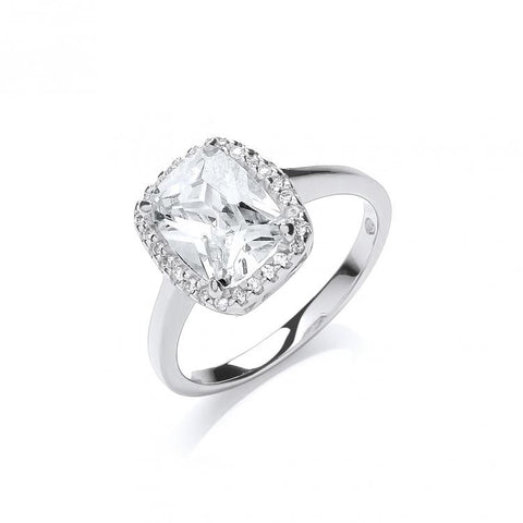 925 Sterling Silver Cushion Centre Cz Ring