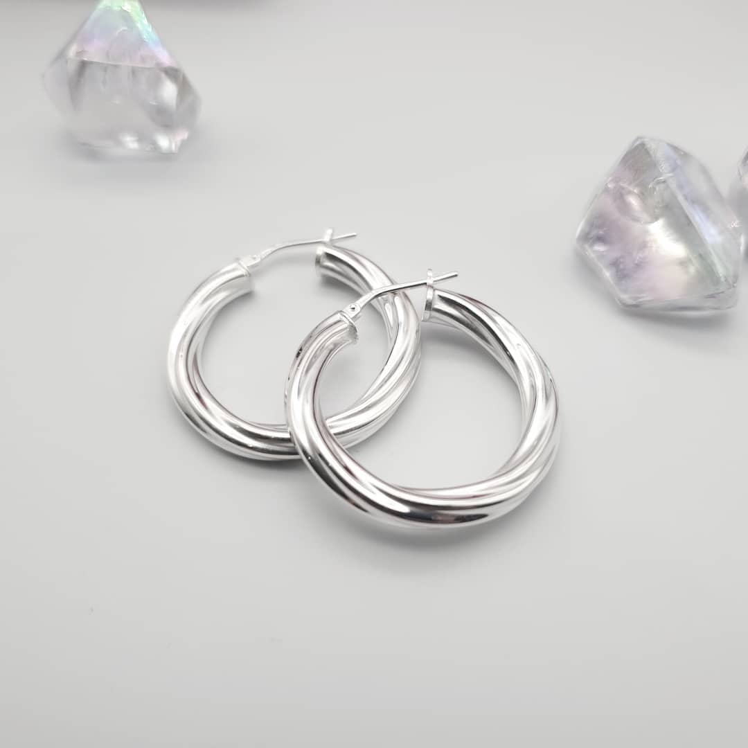 925 Sterling Silver 28mm Twisted Hoop Earrings