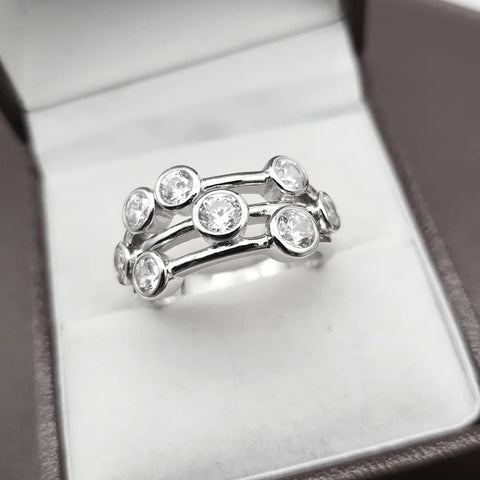 925 Sterling Silver Timeless Style Rubover set CZs Ring