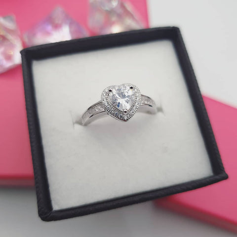 925 Sterling Silver Cz Heart Solitaire Ring