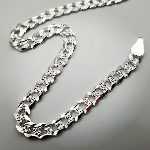 925 Sterling Silver Flat Pave Curb Chain Necklace