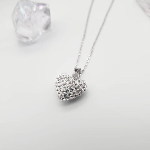 925 Sterling Silver White Crystal Heart Drop Pendant with 16" Chain