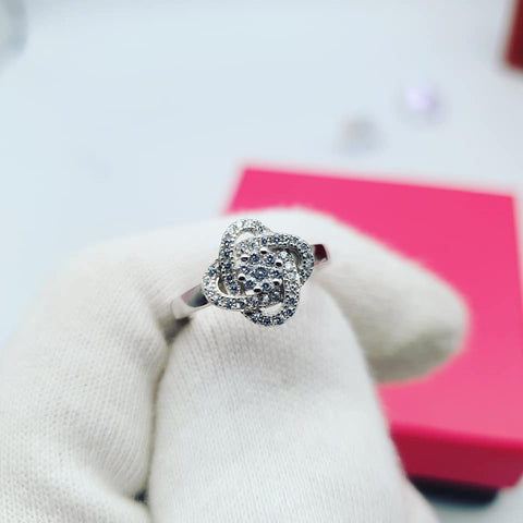 925 Sterling Silver Rose Flower Cz Ring