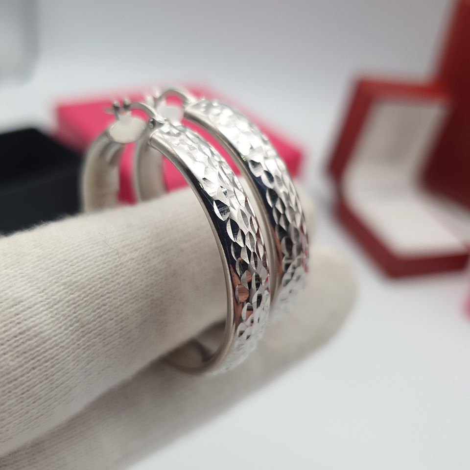 925 Sterling Silver 35mm Diamond Cut Hoops