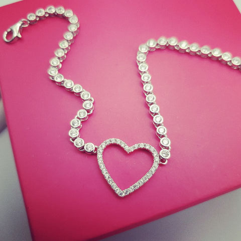 925 Sterling Silver Heart Cz Bracelet